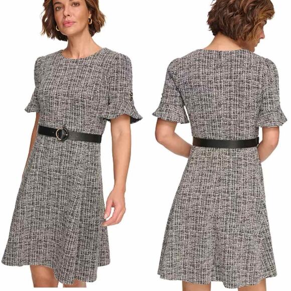 DKNY Women's Textured-Knit Belted Fit & Flare Dress Size US 10 - Picture 6 of 10